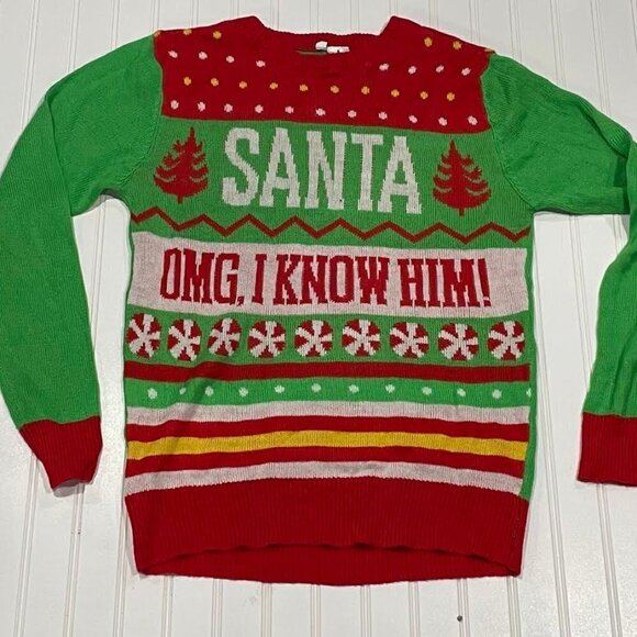 Elf Movie Santa OMG. I know Him Ugly Xmas Sweater Christmas Sweater - Picture 2 of 5